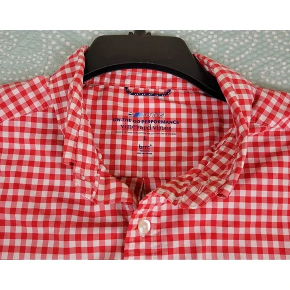 Vineyard Vines Mens L On-The-Go Performance Gingham Shirt Red White 1W011301 - Picture 9 of 9
